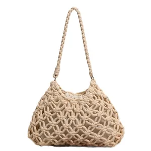 Handmade hollow-out cotton woven shoulder bag for beach vacation and casual style