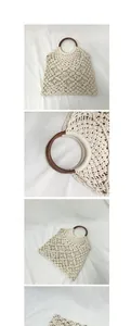 Bolso de macramé hecho a mano con asas redondas de madera y diseño calado