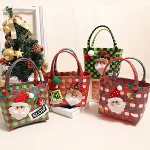 Weihnachten Gewebte Handtasche Weihnachtsmann Muster Kariert Festlich Geschenkkorb Kleine Handtasche Für Party Dekoration