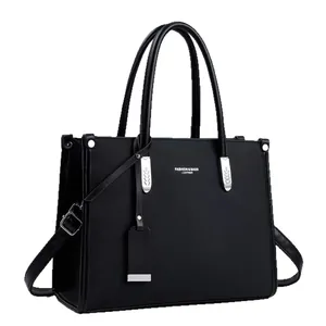 Bolso de mano negro de gran capacidad para mujer con asas dobles y correa larga