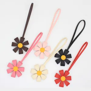 Cute 3D PU Leather Flower Cherry Bag Charm Keychain High End Botanical Daisy Bag Pendant For Women Gift Fashion Accessories