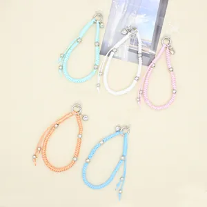 Cordon de Téléphone Tressé à la Main Porte-clés Couleur Dopamine Fil de Cire Pendentif Cœur Charme de Sac pour Femme