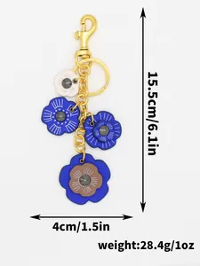 Llavero de flores de cuero PU retro con detalles de medidas y peso exactos para bolsos