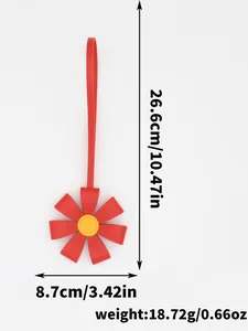 Detail of red PU leather flower charm with weight and size measurements specified.