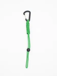 Green tactical paracord lanyard with black carabiner for outdoor gear and keychains