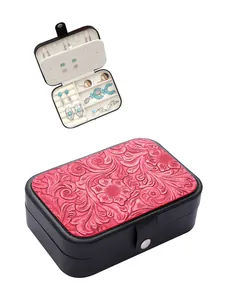 Detailed view of Western style embossed PU leather jewelry box showing interior and exterior design.