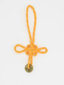 Pendaglio con nodo cinese intrecciato a mano arancione con antica moneta portafortuna