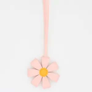 Cute pink PU leather flower bag charm with long strap for keychains and handbags