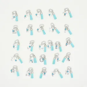 Ethnic Western Style Alphabet Letter Bag Charm For Women Vintage Engraved Turquoise Tassel Shoe Ornament Zinc Alloy Keychain Accessory