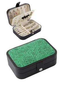 Western style embossed floral jewelry box with multi-functional interior storage compartments