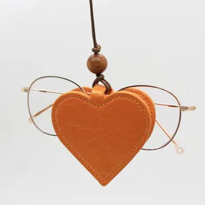 Heart-shaped magnetic PU leather glasses clip pendant for neck hanging