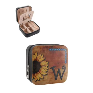 Detail view of sunflower jewelry box with rustic Western style and internal compartments