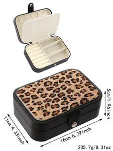 Leopard print jewelry organizer box showing dimensions 16x11x5cm and 235.7g weight