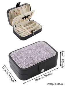 Detailed view of vintage embossed jewelry organizer with dimensions and weight info
