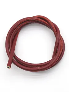 Detail of red cross-grain PU leather cord with fine stitching for DIY crafts