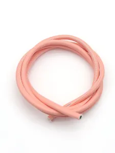 Detail of pink cross-grain PU leather cord with white stitching for DIY accessories.