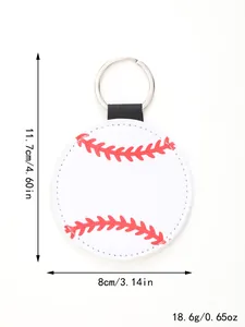 Detailed size and weight specifications for circular baseball leather keychain