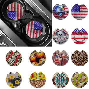 2 Piece Set Western Sporty Acrylic Car Coaster American Flag Leopard Print Coaster For Cup Holder Automotive Accessories