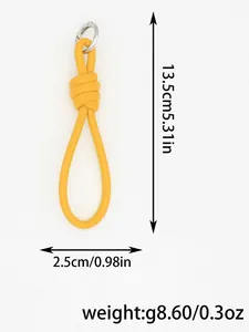 Detailed dimensions of yellow PU leather braided keychain wrist strap for bag charm