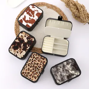 Vintage western style animal print PU leather jewelry organizer box for travel storage