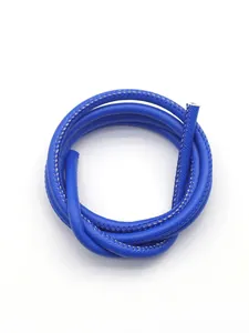 Macro view of blue Saffiano PU leather cord with detailed white stitching for DIY