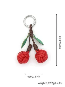 Handmade PU leather cherry bag charm with dimensions 9x4cm and 12.2g weight details
