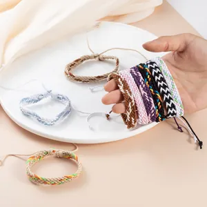 Handmade woven wax rope bracelets in vibrant colors featuring ethnic style braiding.