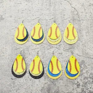 Detailansicht verschiedener Farboptionen für Baseball-Lederohrringe in Tropfenform