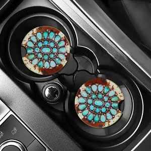 Western turquoise and cowhide style acrylic car coasters in cup holder