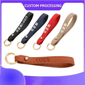 Fashion Solid Color Artificial Leather Keychain Wrist Strap Detachable Car Key Ring Hand Rope Bag Pendant Accessory For Men Women