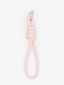Soft pink faux leather knotted keychain wrist strap with polished silver ring clasp