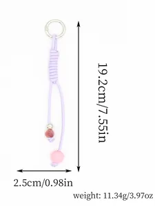 Detailed view of hand-woven braided PU rope keychain with dimensions and weight specs