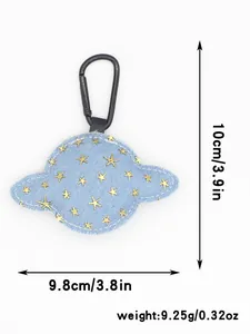 Denim planeet sleutelhanger met details van 10 cm hoogte en 9,25 g gewicht