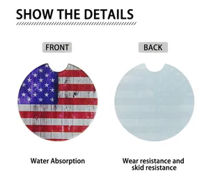 Detailed view of American flag car coaster showing front design and anti-slip back texture