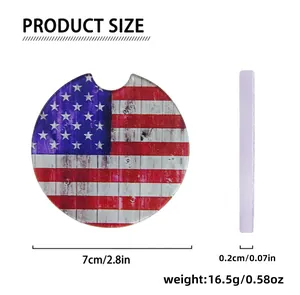 Details of Independence Day acrylic coaster with US flag design, dimensions, and weight.