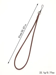 Λεπτομερής όψη καφέ πλεκτού δερμάτινου κορδονιού με μήκος 51cm και βάρος 22,1g.