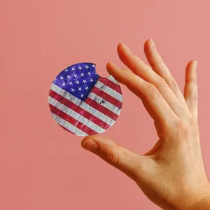 Vintage acrylic car coaster with distressed American flag pattern for Independence Day