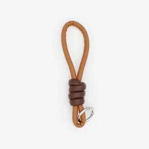 Minimalist brown PU leather braided keychain wrist strap and bag charm accessory