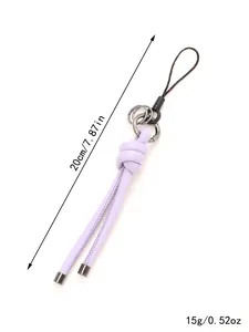 Lavender braided leather rope pendant for phones and keys with 20cm length dimension.