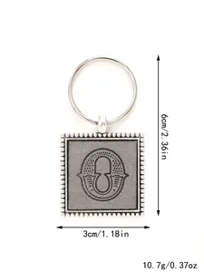 Close-up detail of zinc alloy letter U keychain showing 6cm height and 3cm width