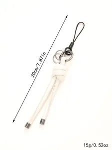 White woven leather rope keychain detail showing 20cm length and 15g weight dimensions