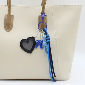 Handmade Woven Heart Leather Makeup Mirror Bag Charm Bowknot Keychain Pendant For Women Outdoor Daily Fashion Accessories