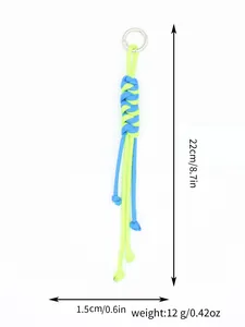 Handgefertigter neon grüner und blauer gewebter Schlüsselanhänger, 22 cm Länge.