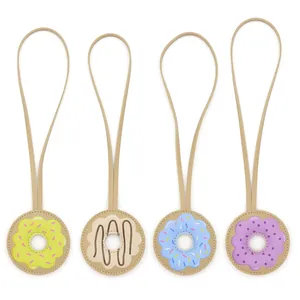 Colorful PU leather donut charms with long straps for bags and luggage decoration.