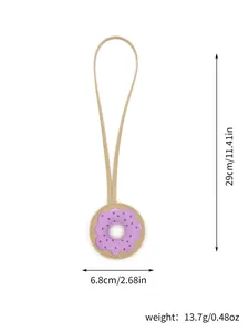 Detailed measurement view of a cute PU leather donut bag charm and luggage tag