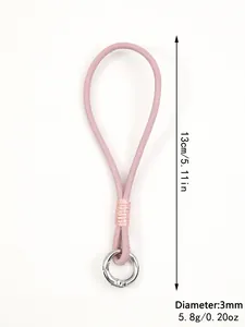 Detail of pink faux leather phone wrist strap lanyard with 13cm length measurement.