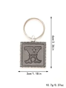 Detailed dimension view of square leather embossed alphabet keychain with weight information