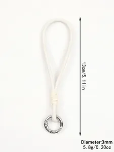 White braided phone wrist strap with silver spring ring clasp, 13cm length detail