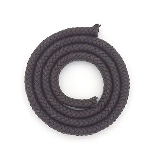 Close-up of durable 12-strand dark brown braided PU leather cord for DIY crafts