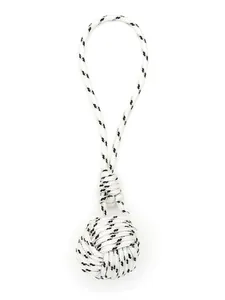 Handmade white polyester Monkey's Fist knot keychain charm with decorative black flecks